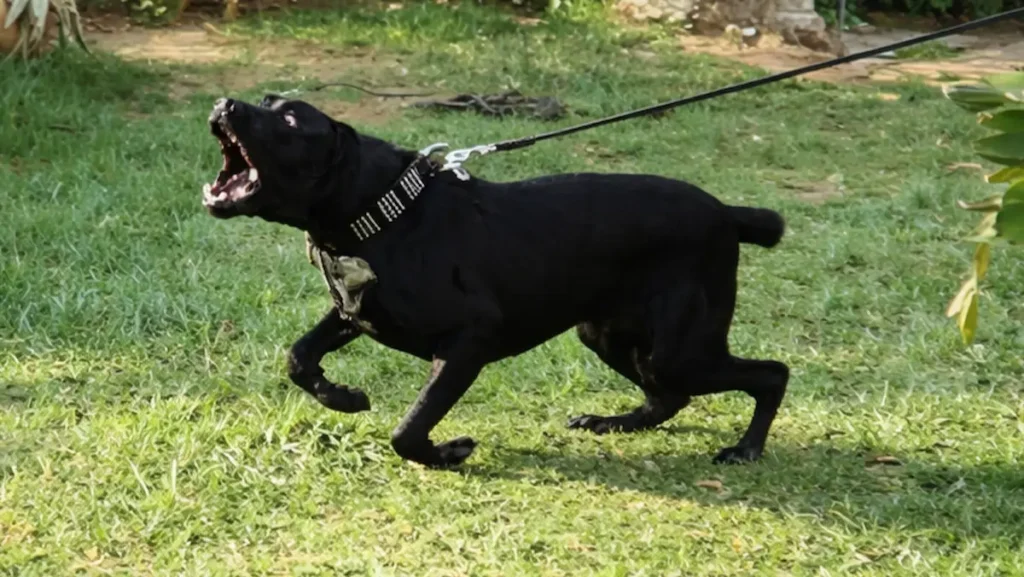 Επιθετικός σκύλος στη βόλτα που τραβάει έντονα το λουρί